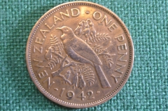 Монета 1 пенни One Penny 1942 год. Георг VI. New Zealand. Новая Зеландия.