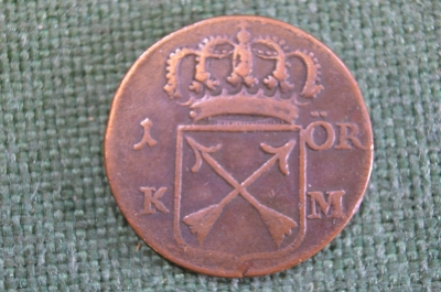 Монета 1 эре оре 1724 года. Медь. Швеция.