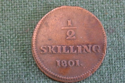 Монета 1/2 скиллинга 1801 года. Медь. Швеция.