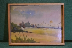 Картина, рисунок "Сельский пейзаж". Акварель, бумага. Художник Ромодановская А.А.