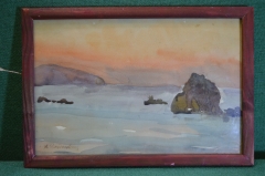 Картина, рисунок "Морской пейзаж". Акварель, бумага. Художник Ромодановская А.А.
