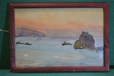 Картина, рисунок "Морской пейзаж". Акварель, бумага. Художник Ромодановская А.А.
