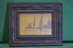 Картина, рисунок "Пейзаж, вид на лес".  Графика. Художник (?) М.Д., 1932 г.