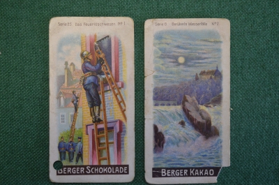 Карточка, вкладыш "Тренировка пожарных. Водопад". Реклама шоколадная фабрика Robert Berger. #O1