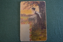 Открытка старинная "Девушка". Тиснение. Подписана. Германия. До 1917 года. #S6