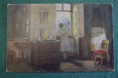 Открытка старинная "На рассвете". Девушка. Европа. До 1917 года. #S6