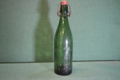 Бутылка пивная старинная 0,5 l. Фарфоровая пробка. Зеленое стекло. Винтаж.