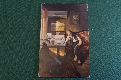 Открытка старинная "Тяжелая дума". Мешков. Подписана. Изд. Петергофского о-ва. Царская Россия. #S5