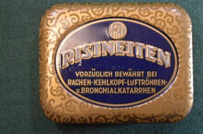 Коробка жестяная для леденцов от кашля марки Risinetten. 1930-е годы. Германия.