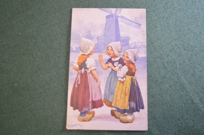 Открытка старинная. Дети. Мельница. Делфт. Австрия. До 1917 года. #S3