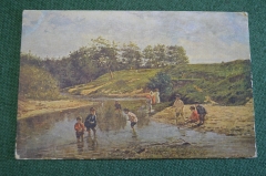 Открытка старинная "Летом на реке". Маковский. Ленинградский областлит. СССР. 1920е. #F2