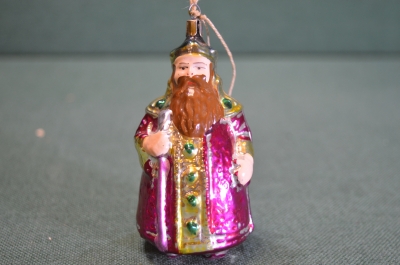 Елочная игрушка "Царь Додон, сказки Пушкина". Стекло, подвес. СССР.
