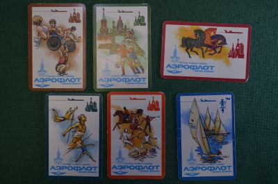 Календарик карманный "Аэрофлот. Виды спорта, Олимпиада 1980 года". Подборка, 6 штук. #S3