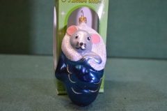 Игрушка елочная "Рукавичка, синяя". Мышка. Клинское объединение Елочка, Клин.