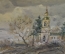 Картина "Серый день. Река Которосль. Храм на берегу реки". Худ. Соколов, 1989 год. Оргалит, масло. 