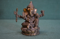 Статуэтка, фигурка бронзовая "Ганеша с топором и цветком" Индуизм. Мудрость достаток и благополучие.