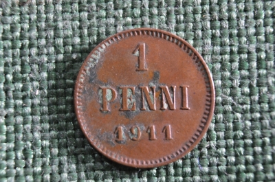 Монета 1 пенни 1911 года, Николай II. Медь. Российская Империя, Русская Финляндия.