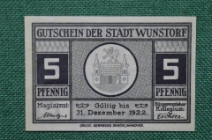 Нотгельд 5 пфеннигов 1922 года, Вунсторф, Саксония, Германия.