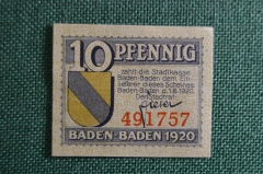 Нотгельд 10 пфеннигов Баден-Баден 1920, Германия