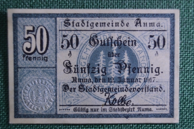 Нотгельд 50 пфеннигов 1917 год, Аума, Германия