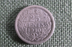 25 центов 1910 Нидерланды, серебро, редкая