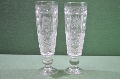 Карандашницы (стаканы) парные "Олимпиада-80 Москва", стекло, СССР.