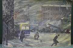 Плакат "Зимняя вьюга", наглядное учебное пособие для школы, СССР
