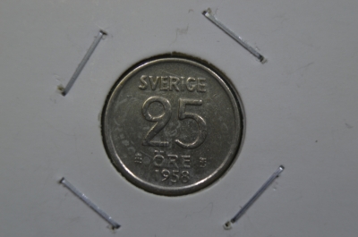 25 эре (оре) 1958 года, серебро. Швеция.