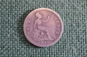 Монета 4 пенса 1845 год. Four pence. Серебро. Виктория, Великобритания. Монета 4 пенса 1845 год. Four pence. Серебро. Виктория, Великобритания.