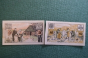 Нотгельд, бона 10, 50 пфеннигов 1920 год (2 штуки). Город Melle, Мелле. Картошка. Веймар, Германия. Нотгельд, бона 10, 50 пфеннигов 1920 год (2 штуки). Город Melle, Мелле. Картошка. Веймар, Германия.